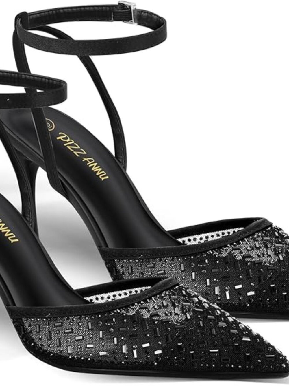 Women's Cienna High Heels Sexy Stiletto Pumps Closed Toe Mesh Sparkly Rhinestone